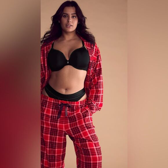 Victoria Secret Flannel Long Pajama Set Lipstick Lovely Plaid Small NWT‎ - Picture 2 of 7